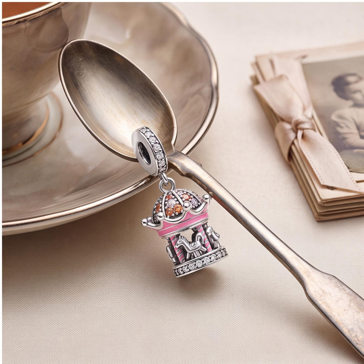 Pink Fairground Carousel Dangle, sterling silver dangle charm, photo 10