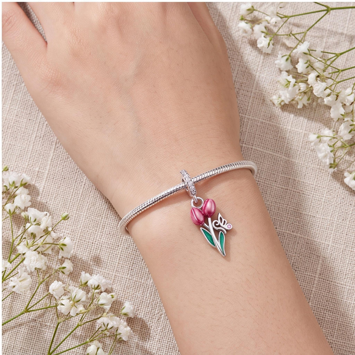 Tulip Butterfly Charm, sterling silver dangle charm, photo 9