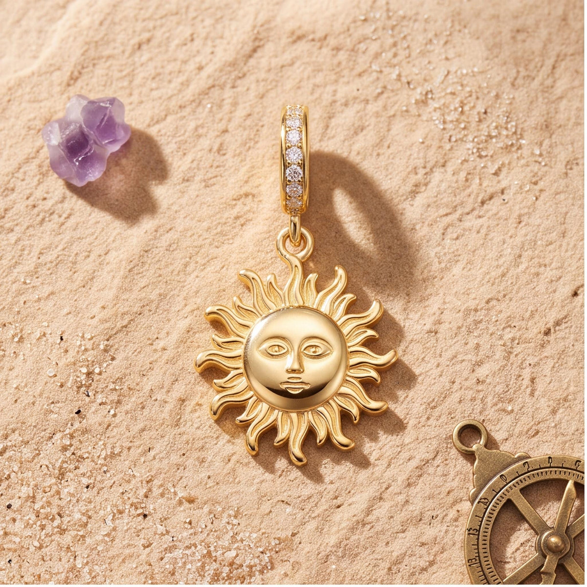 Sun Face Dangle Charm, sterling silver dangle charm, photo 9