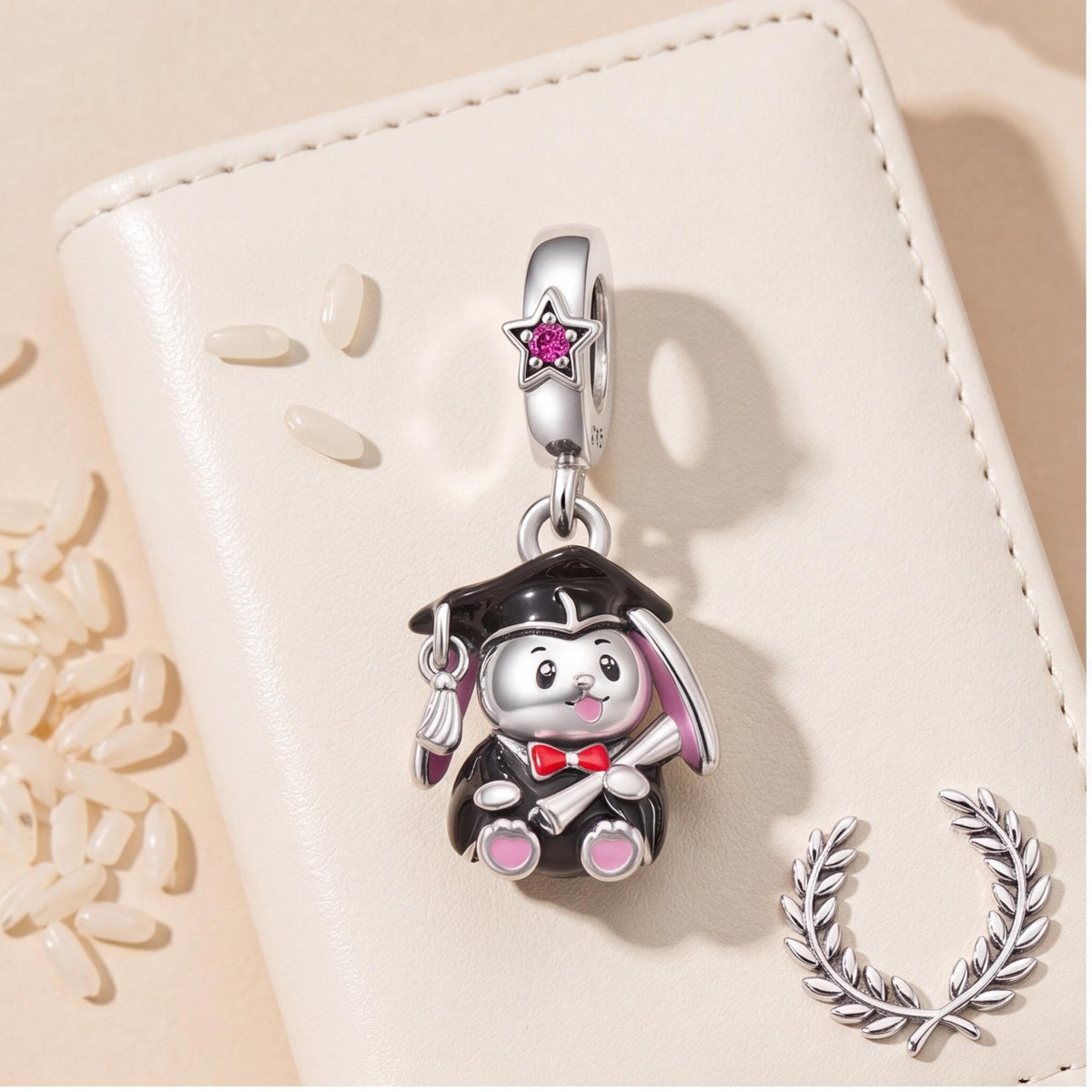 Graduation Bunny Dangle, sterling silver dangle charm, photo 8