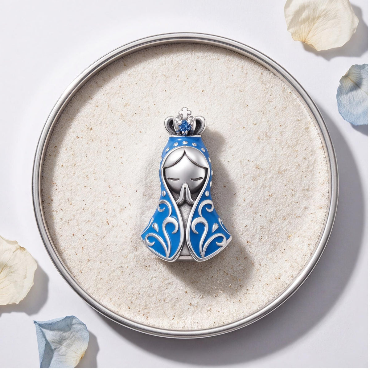 Blue Praying Virgin Mary Charm, sterling silver bead charm, photo 8