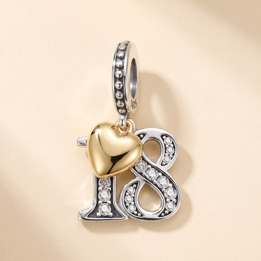 18th Birthday Heart Charm, 925 sterling silver charm, photo 1