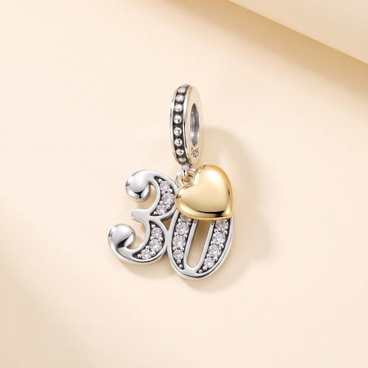 30th Birthday Heart Charm, 925 sterling silver charm, photo 1