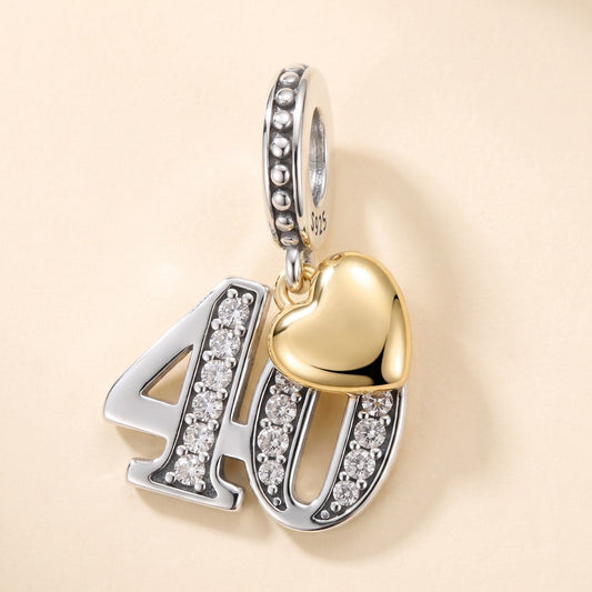 40th Birthday Heart Charm, 925 sterling silver charm, photo 1