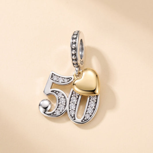 50th Birthday Heart Charm, 925 sterling silver charm, photo 1