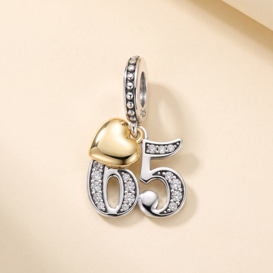 65th Birthday Dangle Charm, 925 sterling silver charm, photo 1