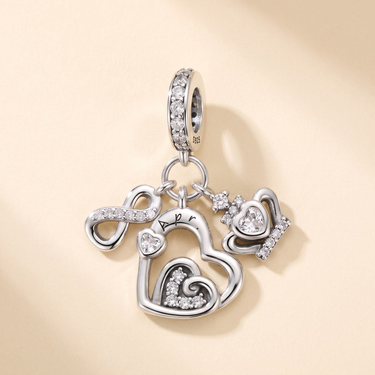 April Birthstone Dangle Charm, 925 sterling silver charm, photo 1