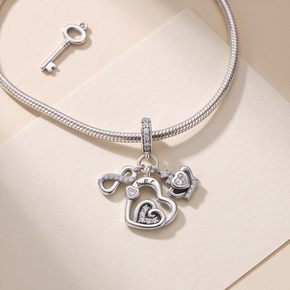 April Birthstone Infinity Heart Crown Charm, 925 sterling silver charm, photo 2
