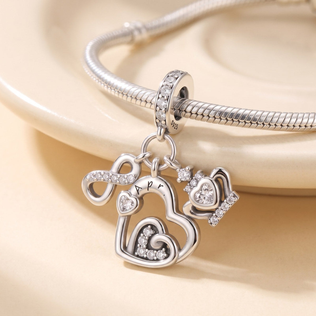 April Birthstone Dangle Charm, 925 sterling silver charm, photo 3