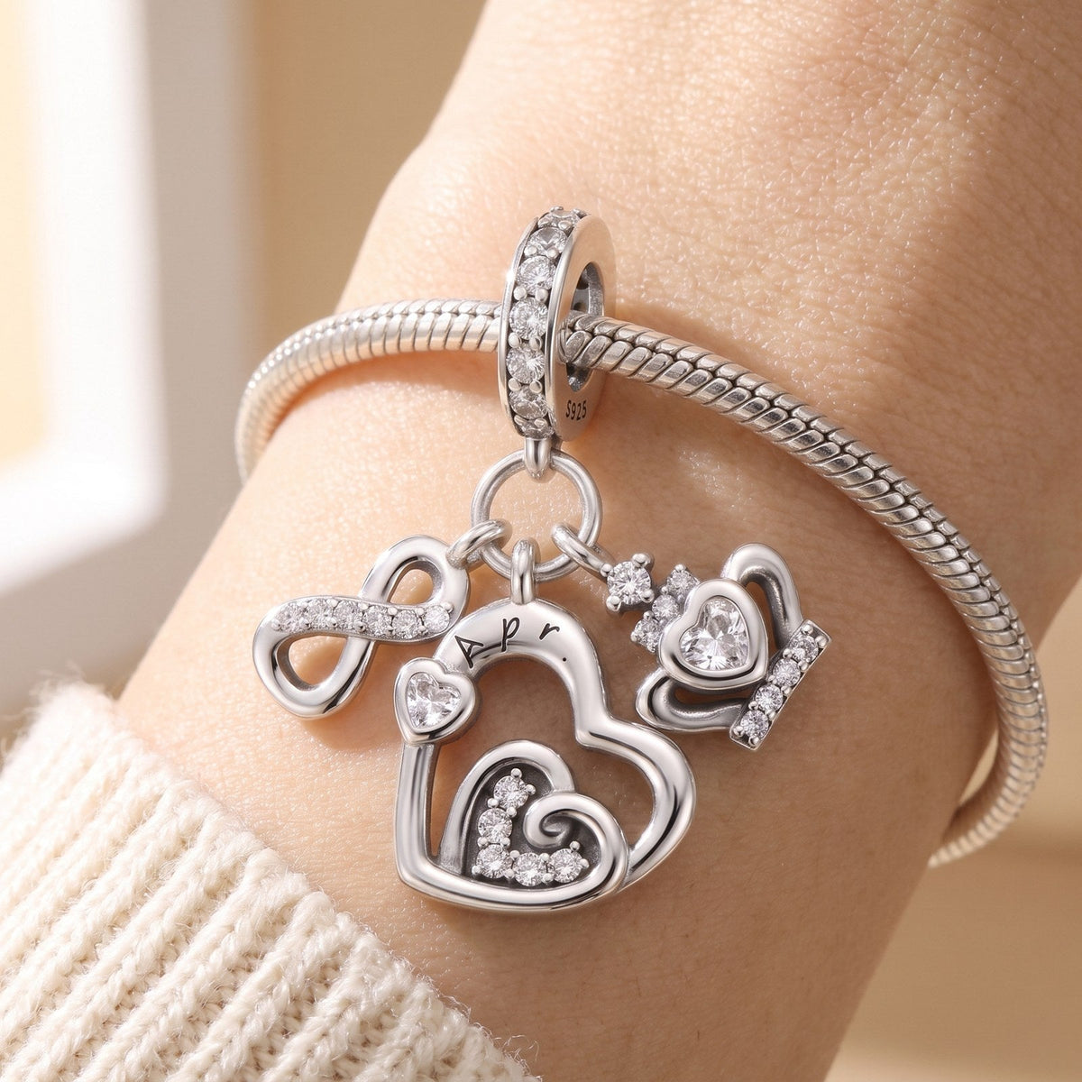 April Birthstone Dangle Charm, 925 sterling silver charm, photo 5