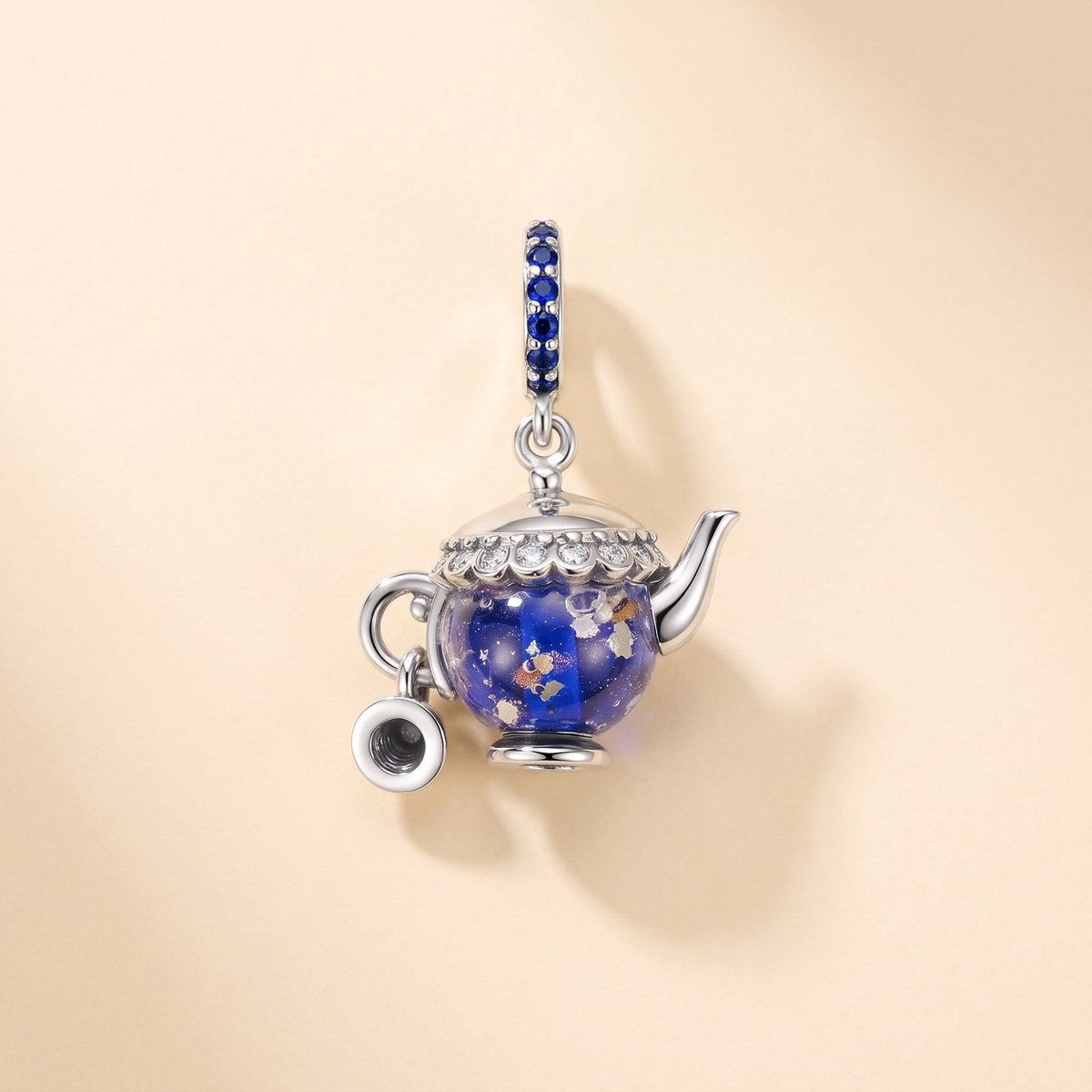Blue Teapot Dangle Charm, 925 sterling silver charm, photo 1