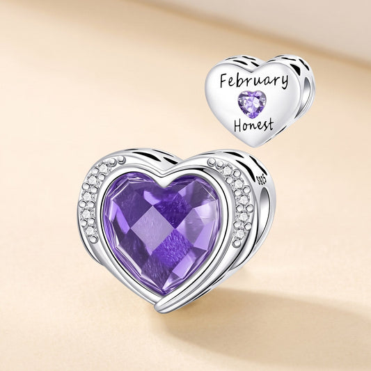 February Honest Heart Charm, 925 sterling silver charm, photo 1