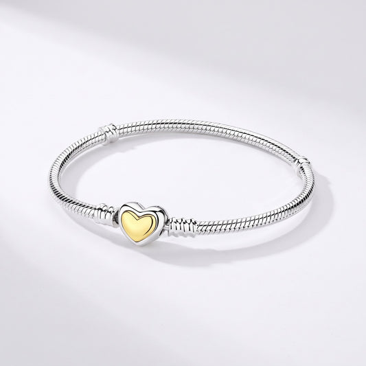 Gold Heart Clasp Snake Chain Bracelet, photo 1