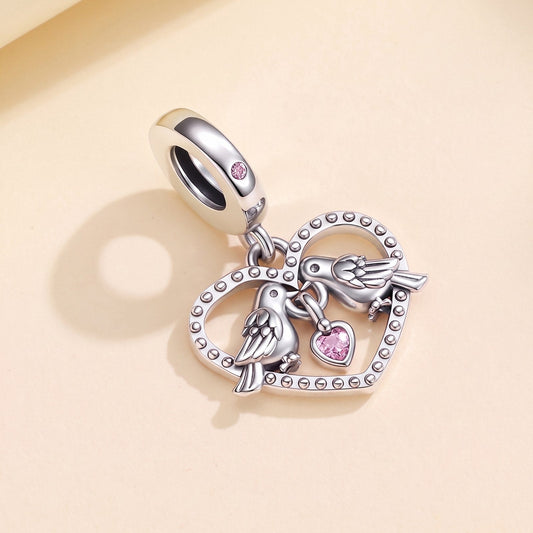 Love Birds Heart Charm, 925 sterling silver charm, photo 1