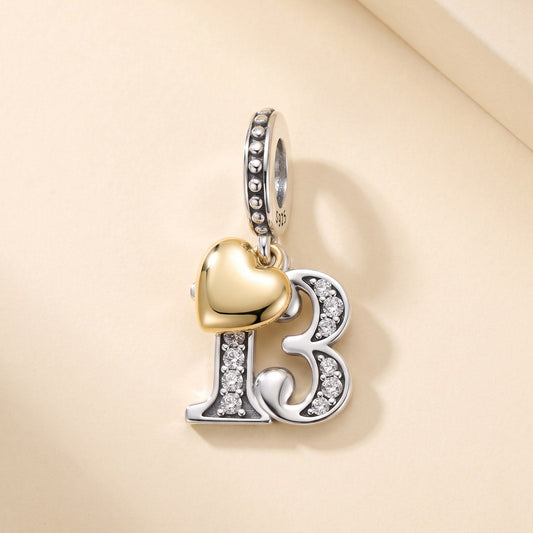 Number 13 Heart Charm, 925 sterling silver charm, photo 1