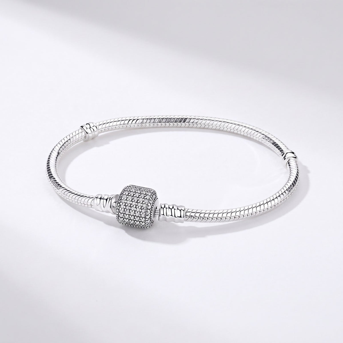 Pave Barrel Clasp Snake Chain Bracelet, photo 1