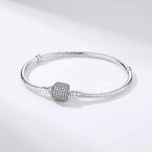 Pave Barrel Clasp Snake Chain Bracelet, photo 1