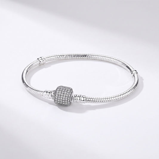 Pave Barrel Clasp Snake Chain Bracelet, photo 1
