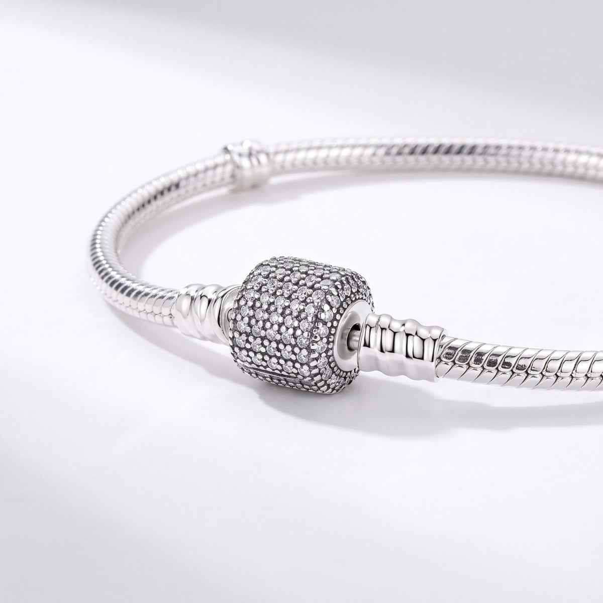 Pave Barrel Clasp Snake Chain Bracelet, photo 2