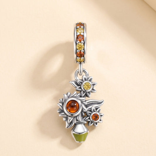 Potted Sunflowers Dangle Charm, 925 sterling silver charm, photo 1