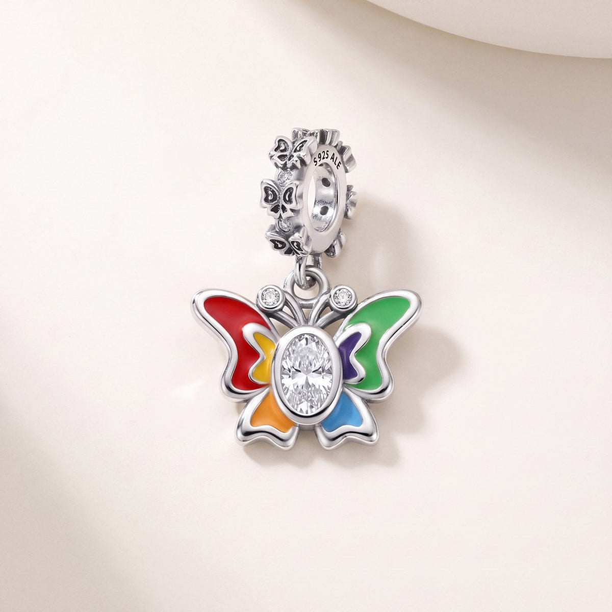 Rainbow Butterfly Dangle Charm, 925 sterling silver charm, photo 1