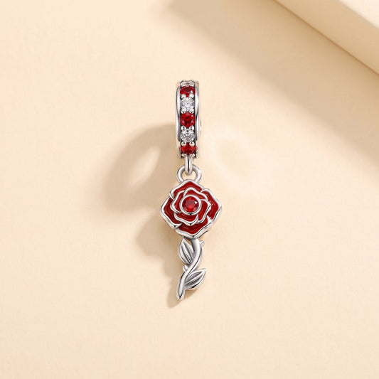 Red Rose Dangle Charm, 925 sterling silver charm, photo 1