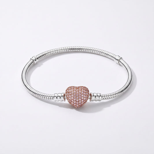 Rose Gold Pave Heart Clasp Bracelet, photo 1