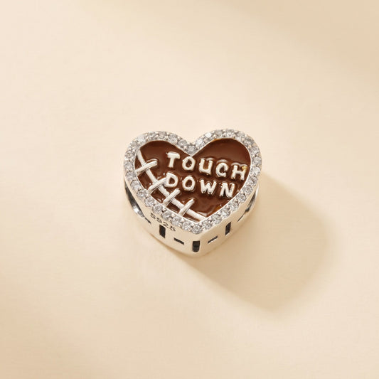 Touchdown Football Heart Charm, 925 sterling silver charm, photo 1