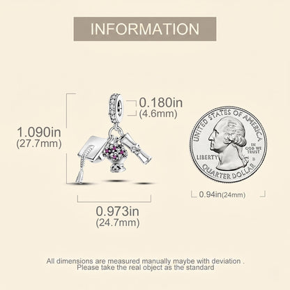 Graduation Cap Charm size and details