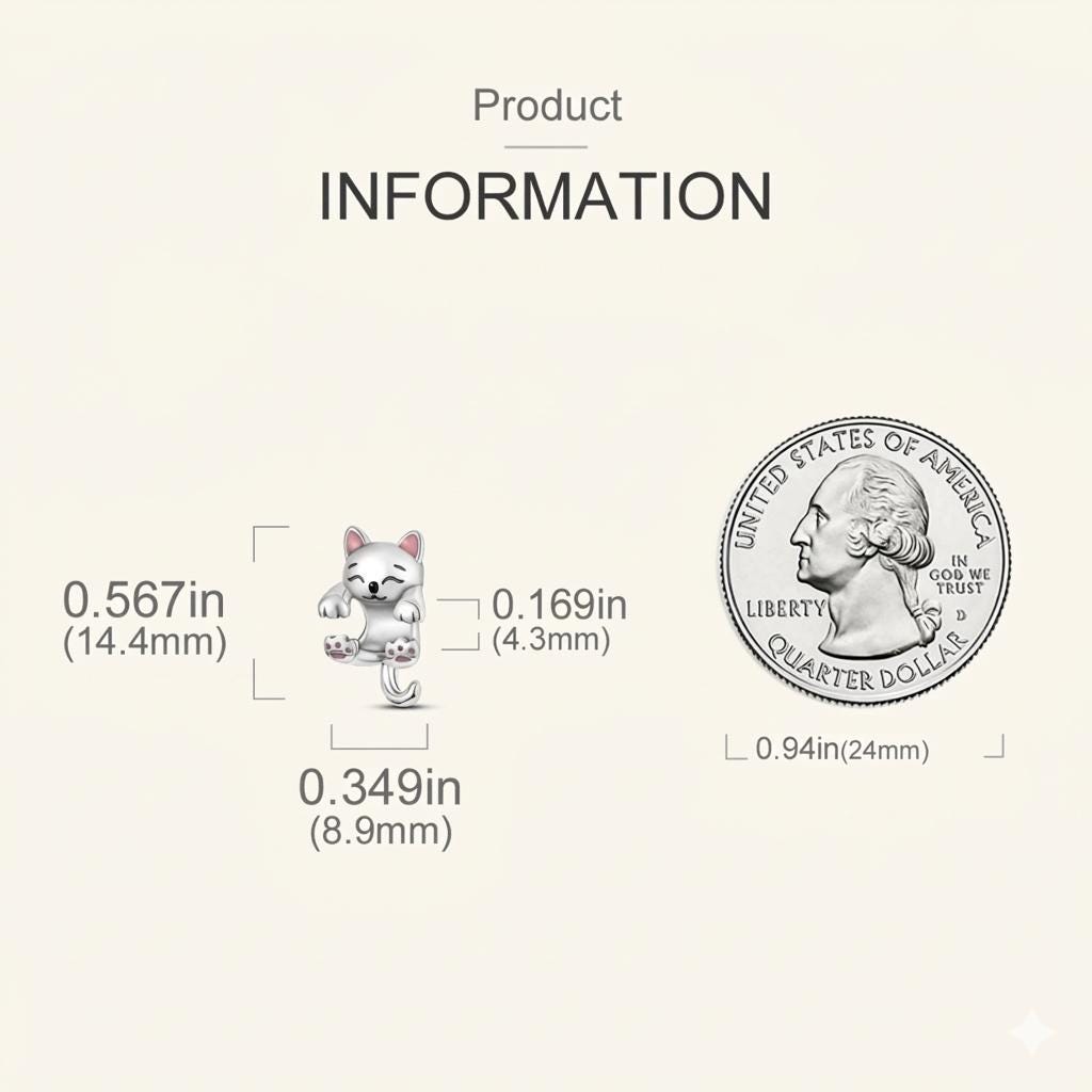 Cute Kitten Charm, sterling silver bead charm, photo 7
