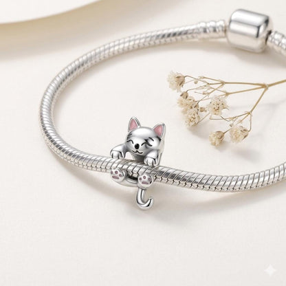 Cute Kitten Charm on a silver charm bracelet