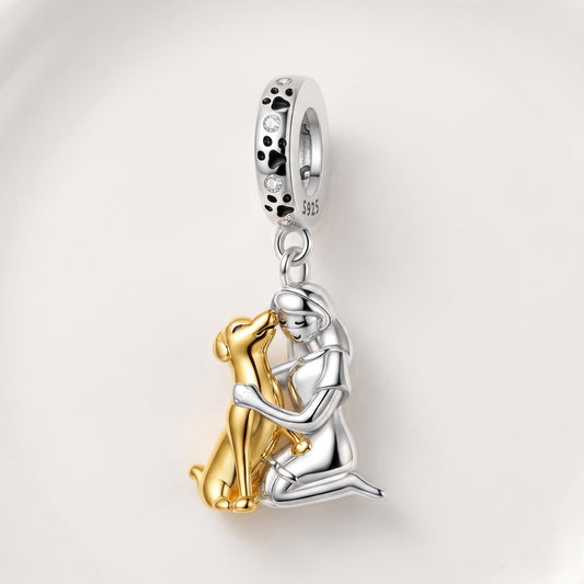 Golden Dog Girl Dangle in 925 sterling silver, fits European-style charm bracelets