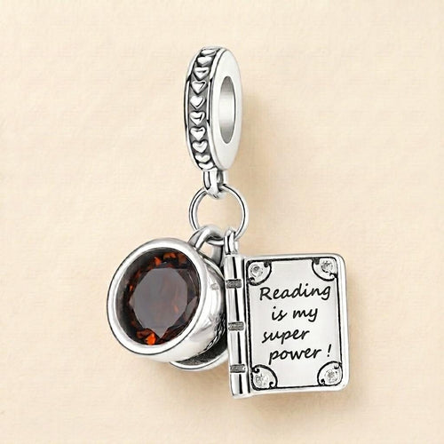 Book Lover Dangle Charm in 925 sterling silver, fits European-style charm bracelets