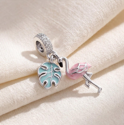Flamingo Dangle Charm on a bracelet with other charms