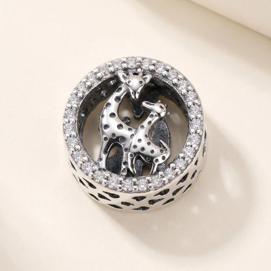 Mum and Baby Giraffe Charm in 925 sterling silver, fits European-style charm bracelets