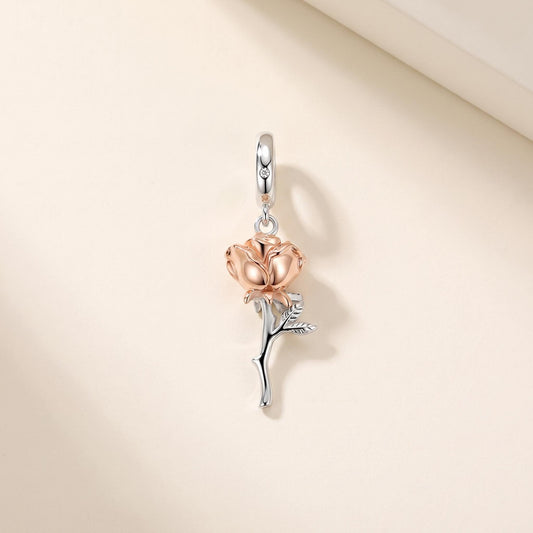 Two Tone Rose Charm in 925 sterling silver, fits European-style charm bracelets