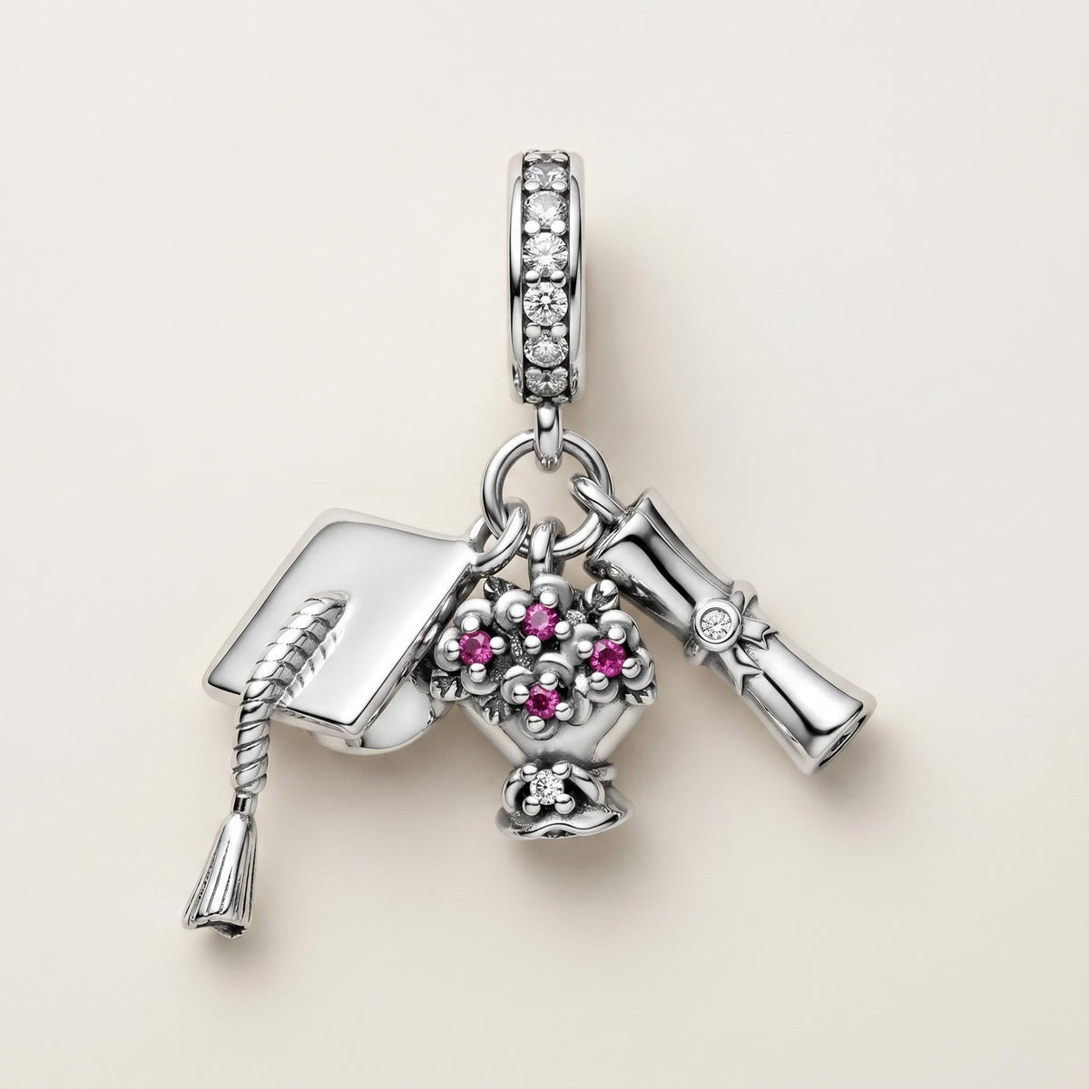 Graduation Cap Charm in 925 sterling silver, fits European-style charm bracelets