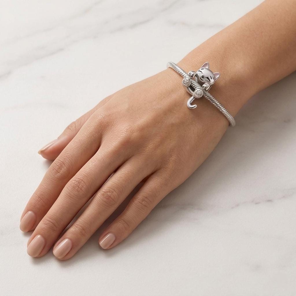 Cute Kitten Charm close-up on a bracelet