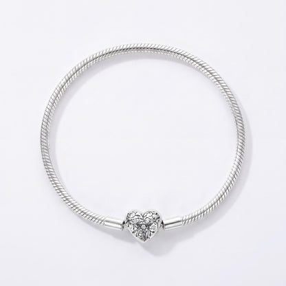 Heart Clasp Charm in 925 sterling silver with sparkling stones, fits European-style charm bracelets