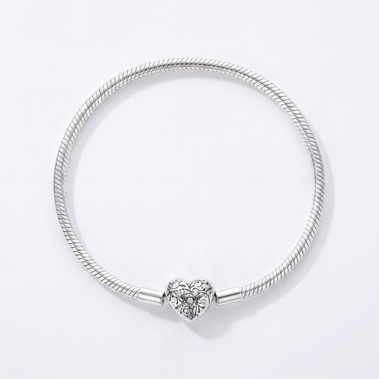 Heart Clasp Charm in 925 sterling silver with sparkling stones, fits European-style charm bracelets