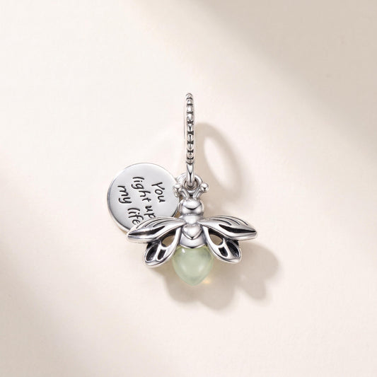 Glow Firefly Dangle Charm in 925 sterling silver with sparkling stones, fits European-style charm bracelets