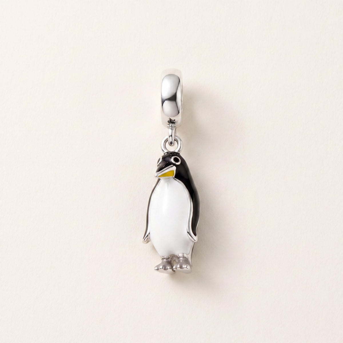 Penguin Dangle Charm in 925 sterling silver with black and white enamel, fits European-style charm bracelets