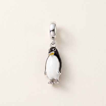 Penguin Dangle Charm in 925 sterling silver with black and white enamel, fits European-style charm bracelets