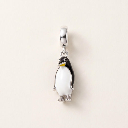 Penguin Dangle Charm in 925 sterling silver with black and white enamel, fits European-style charm bracelets