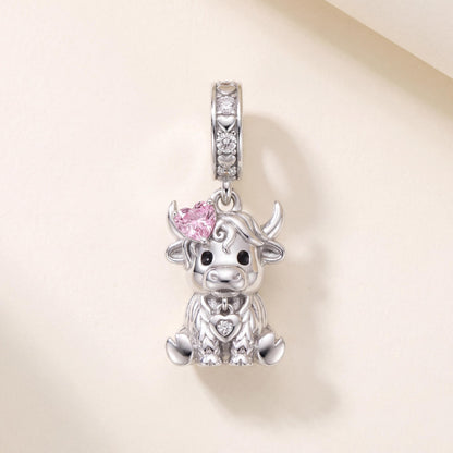 Highland Cow Dangle in 925 sterling silver with brown enamel, fits European-style charm bracelets