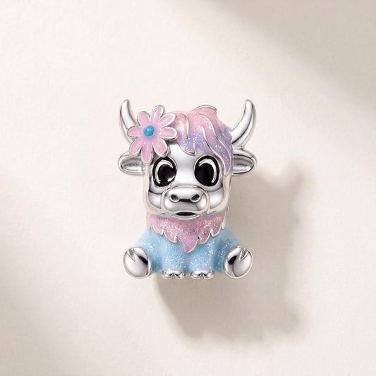 Highland Cow Bead in 925 sterling silver with enamel, fits European-style charm bracelets