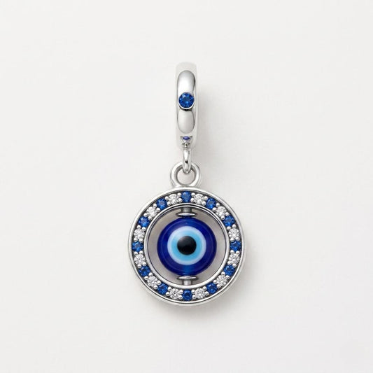 Sparkling Blue Evil Eye Dangle in 925 sterling silver with sparkling stones, fits European-style charm bracelets