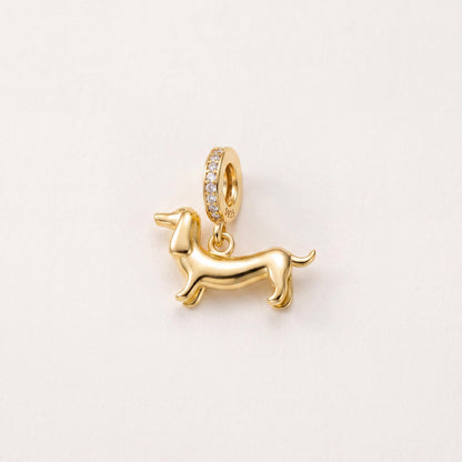 Dachshund Dangle in 925 sterling silver with sparkling stones, fits European-style charm bracelets