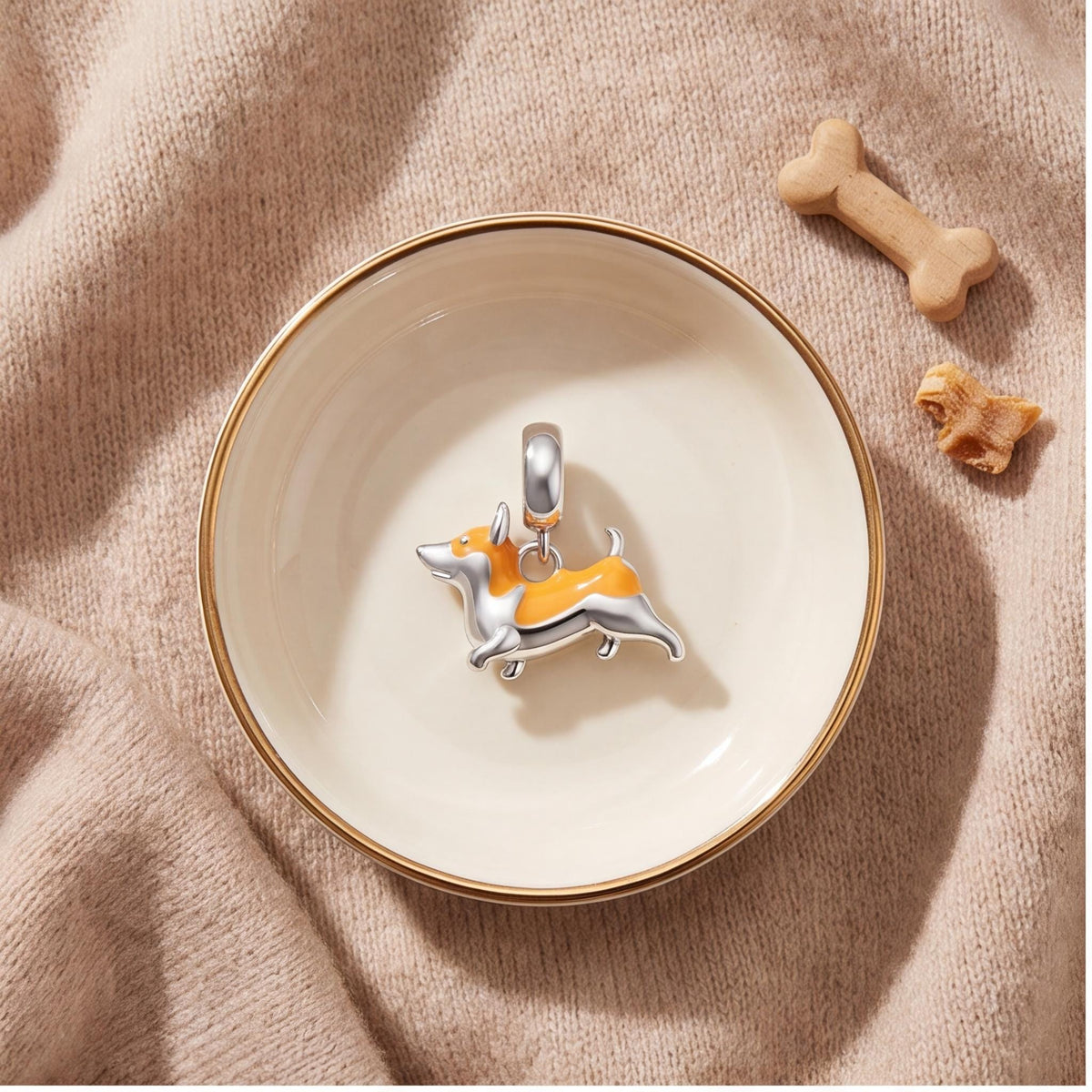Corgi Dangle Charm worn on a charm bracelet