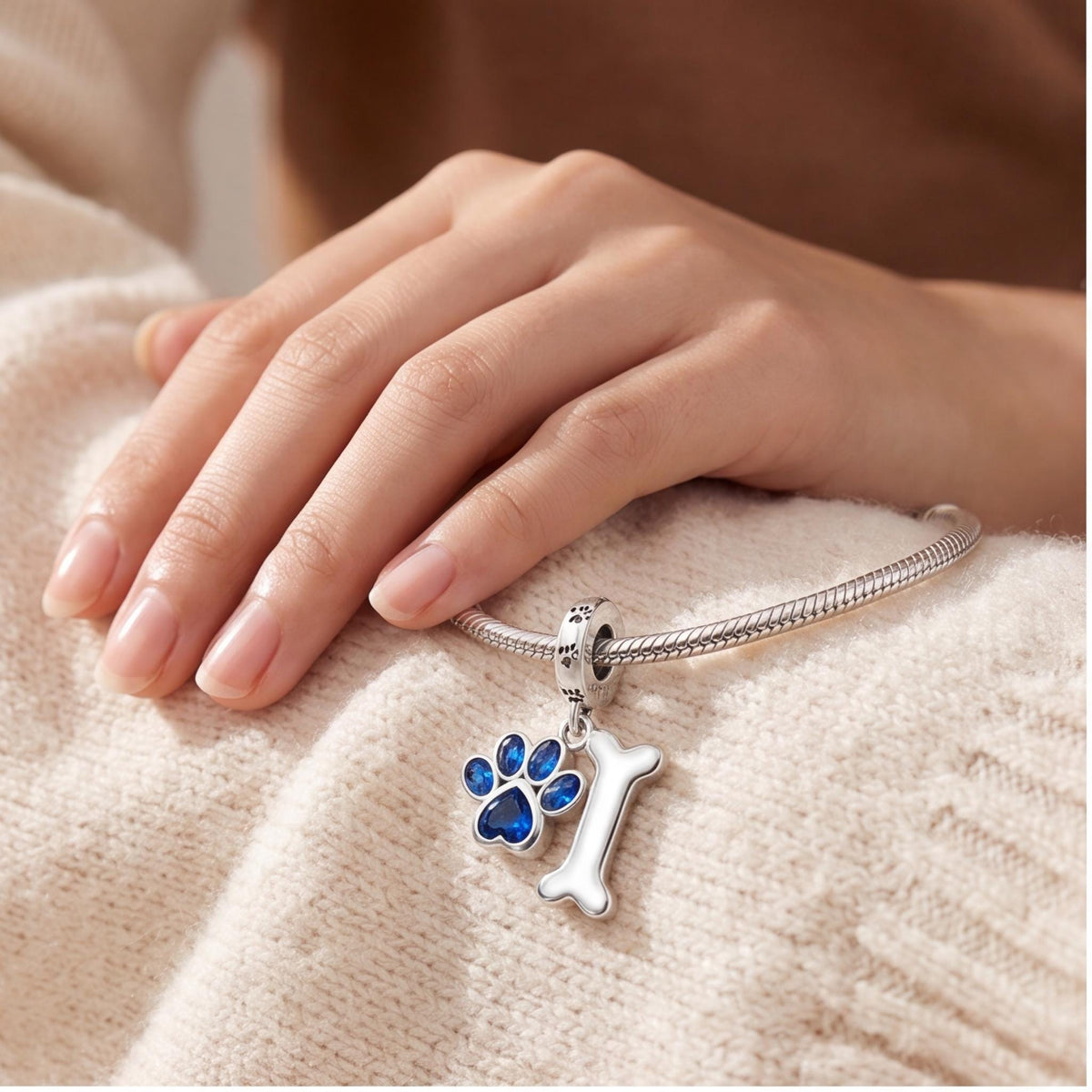 Blue Paw Print Bone Dangle, sterling silver dangle charm, photo 9